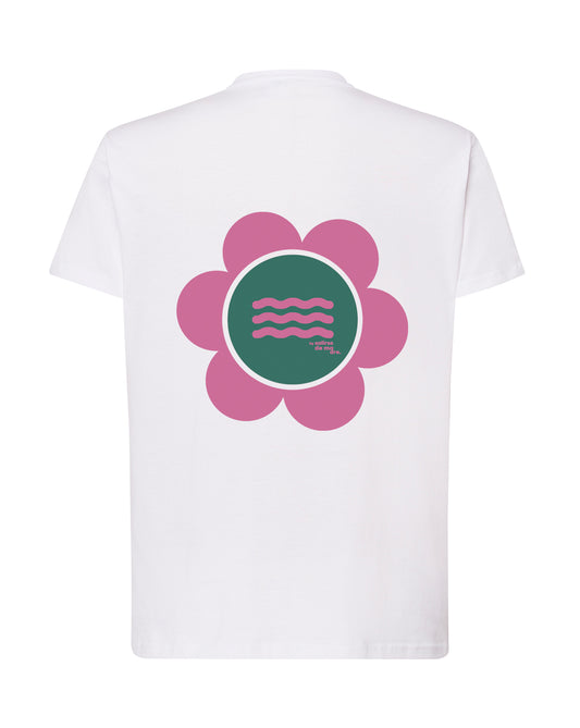 CAMISETA BLANCA "SO MUCH FLOWERS" FUCSIA AND FOG GREEN