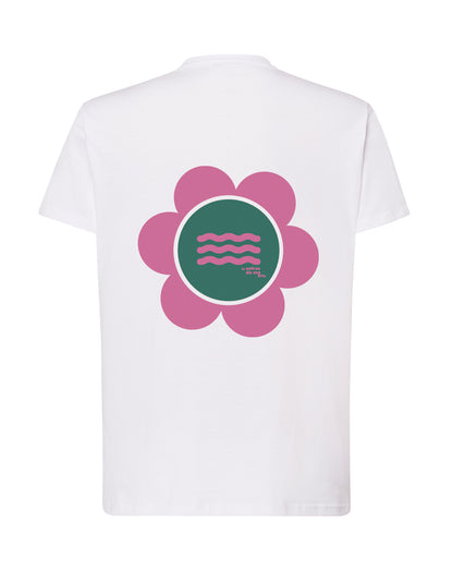 CAMISETA BLANCA "SO MUCH FLOWERS" FUCSIA AND FOG GREEN