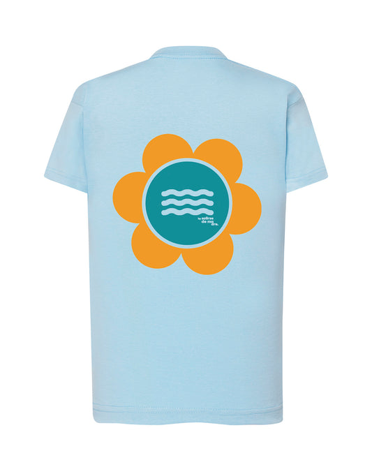 CAMISETA CELESTE "SO MUCH FLOWERS" NARANJA AND BLUE GREEN